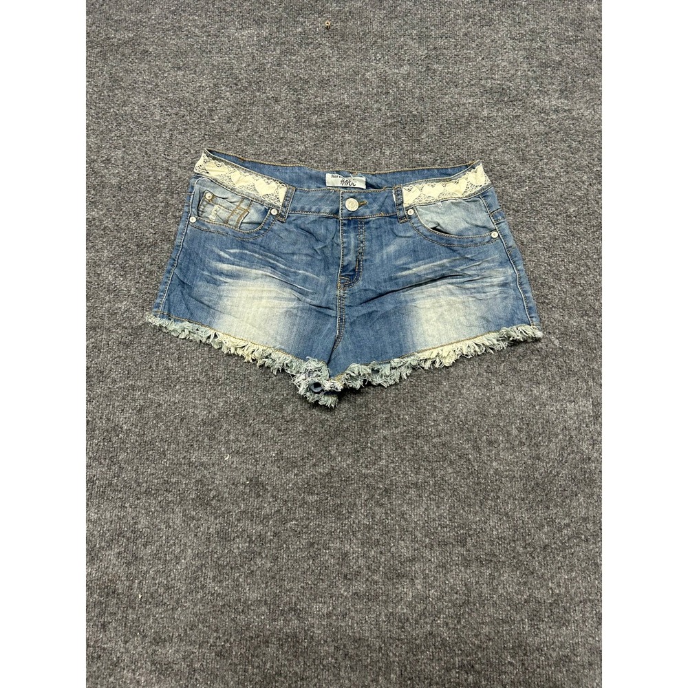 Harmony + Havoc Shorts Womens Size 13 Blue Lace Trim Raw Hem Denim Cutoff Boho